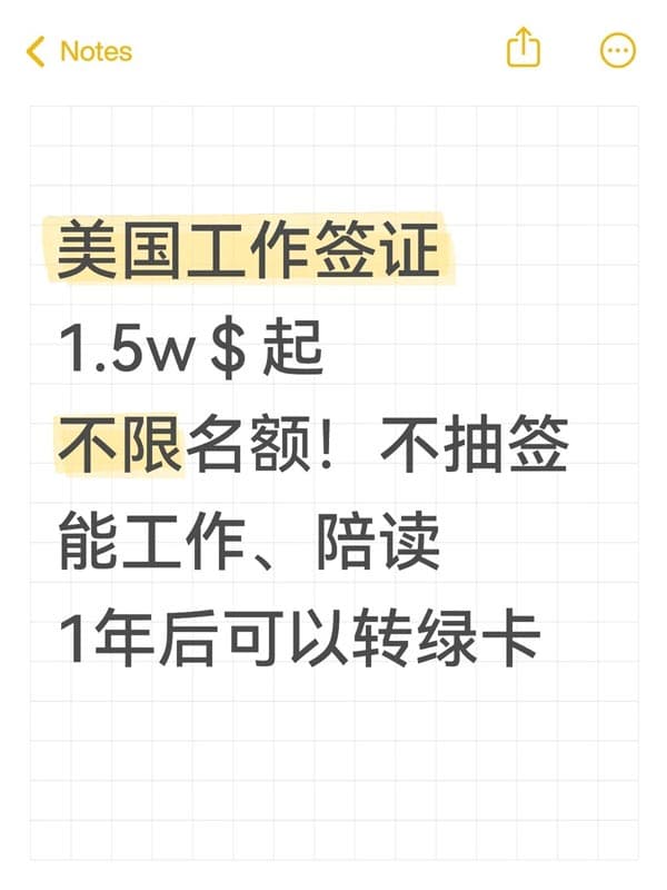 美国工作签证1.5万美金起不限名额！不抽签